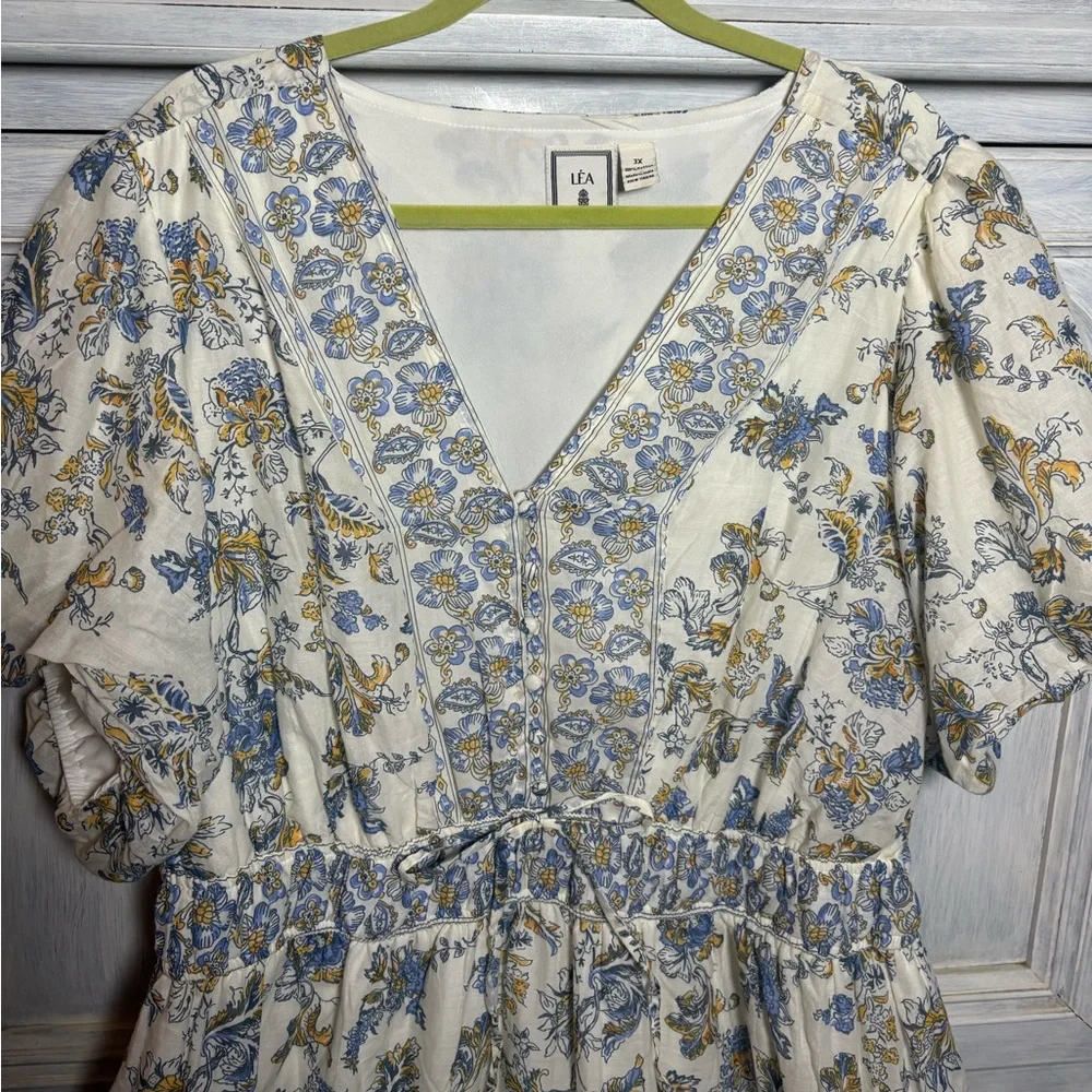 Lea White Floral Puff‎ Sleeve Midi Dresss Feminine Dainty Garden Party Romantic